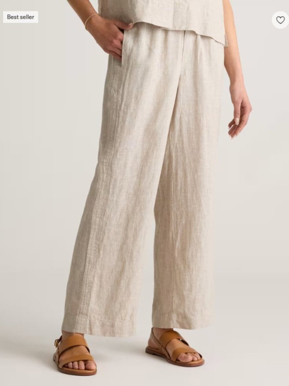 NWOT Quince 100% European Linen Wide Leg Pants Driftwood Beige Tan Size M